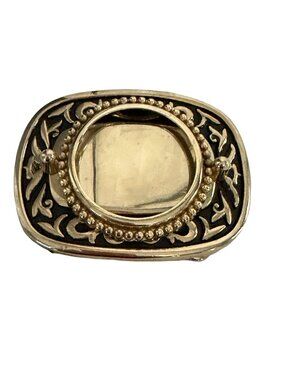 Vintage Western Belt Buckle Blank Coin Stone Setting Ornate Gold Tone 3 Inch